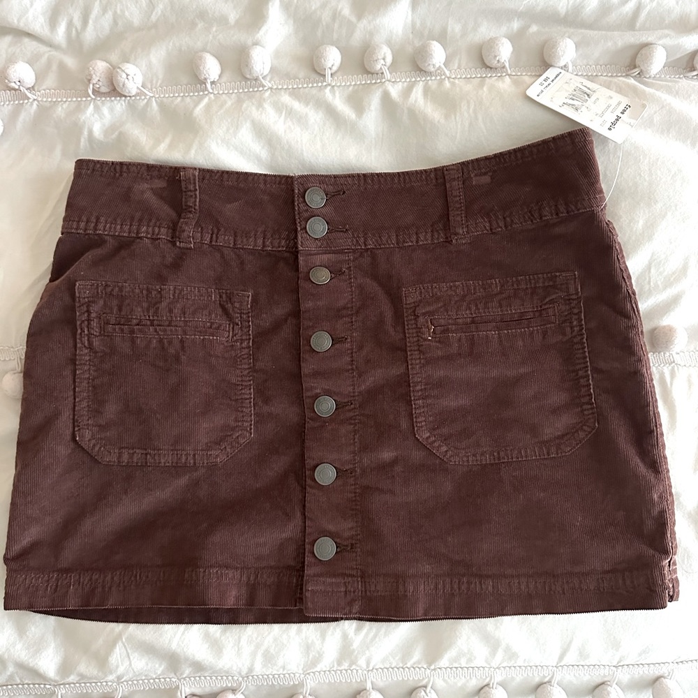 NWT Free People Joanie Corduroy Button Chocolate Mini Mid Rise Skirt 29 8 - Picture 3 of 8